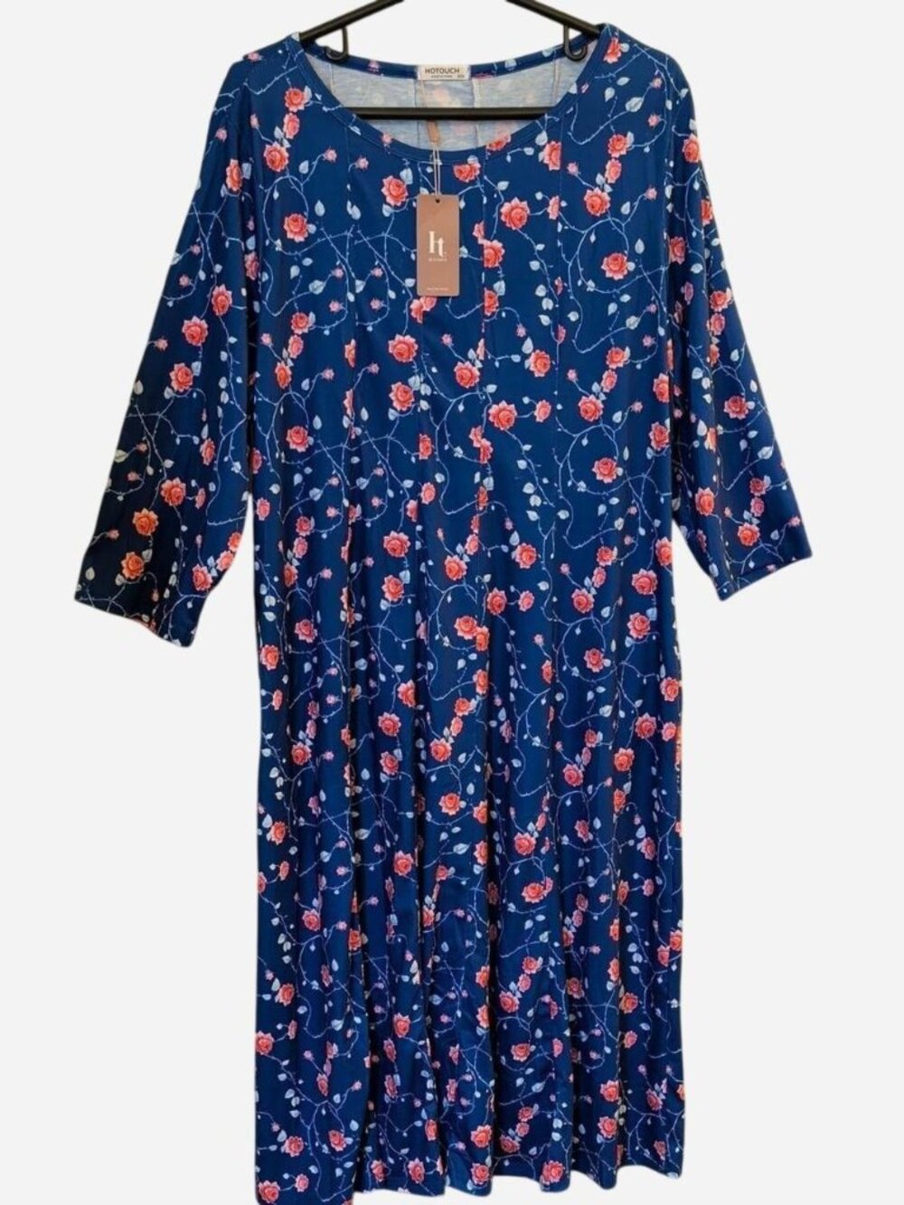 Hotouch Blue Floral A-Line Flare Midi Dress | Pink Rose Print | Size 3XL | NWT